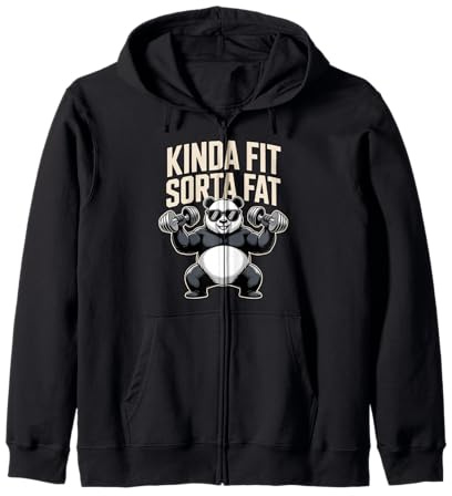 Kinda Fit Sorta Fat Funny Gym Panda Workout Weightlifting Zip Hoodie
