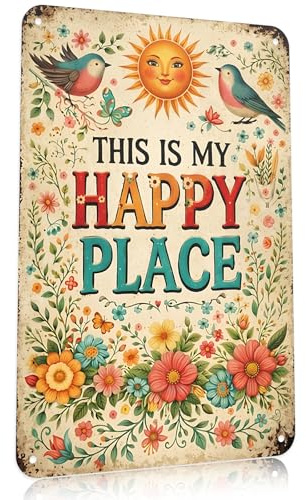 This Is My Happy Place Sign, Funny Garden Metal Signs & Plaques, Vintage Tin Sign Garden Wall Decor, Garden Signs and Plaques for Patio, Yard & Home