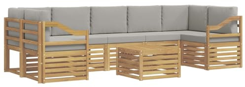 vidaXL Outdoor-Sofagarnitur 8 pcs Weiß und Hellgrau Polyester, Garten Lounge, modernes Outdoor-Sofa-Set, haltbare Sitzmöbel für Terrasse, Bequeme Sitzgelegenheit