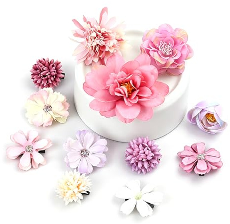 UEAVOID Mollette Fiori per Capelli Donna e Ragazze 12 Pezzi Rosa Lila, Fermagli Eleganti con Forte Tenuta per Matrimonio, Festa e Uso Quotidiano.