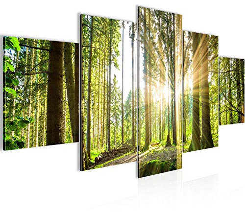 Runa Art - Bilder Wald Landschaft 200 x 100 cm 5 Teilig XXL Wanddekoration Design Grün 503851b