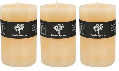 Nicola Spring Scented Pillar Candles - Vanilla Scent - 110 Hour Burning Time - Pack of 3 - Vanilla Candles Ivory Round Pillar Aromatherapy for Home Fragrance, Kitchen, Living Room, Bedroom