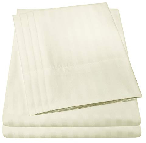 Dobby Stripe Queen Sheets - 6 Piece 1500 Supreme Collection Fine Brushed Microfiber Deep Pocket Queen Sheet Set Bedding - 2 Extra Pillow Cases, Great Value, Queen, Dobby Beige