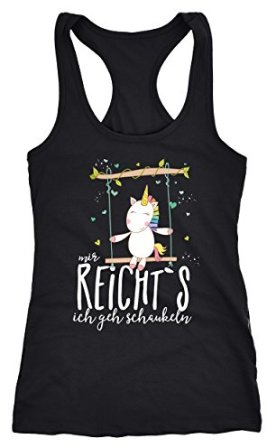 MoonWorks Damen Tanktop Einhorn Unicorn Mir reichts ich GEH schaukeln Sprüche Spruch Racerback schwarz XL
