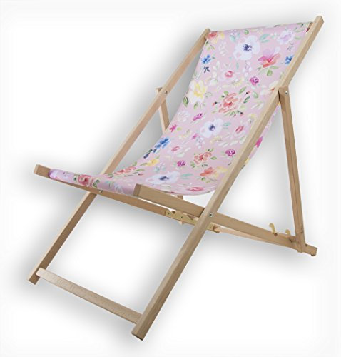 MultiBrands® Liegestuhl, Holz, ohne Armlehne, klappbar, Blumen rosa