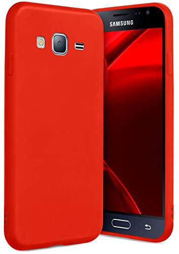 ONEFLOW Slim Case Kompatibel mit Samsung Galaxy J3 (2016) Handyhülle Stoßfest & Minimalistisch, Ultra Dünne Bumper Design Handy Schutzhülle Matt, Leichte Hülle aus Silikon - Rot