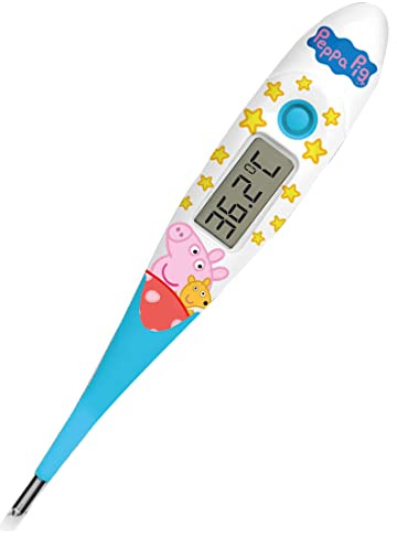 Peppa Pig Digital Thermometer | Oral, Underarm use| Large LCD | 10 Second Reading | Fever Alarm | Flexible Tip | Last Temperature Recall | CE Certified | Calms Kids | Made by Jellyworks