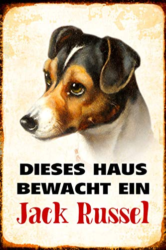Schatzmix Blechschild Hund Dieses Haus bewacht Jack Russel Metallschild Wanddeko 20x30 tin Sign