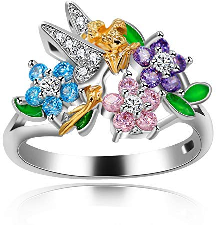 Uloveido Fee Mädchen Ringe Modeschmuck für Frauen Elegante Kristall Blume Ring Floral Aussage Ring Weißes Gold Überzogen für Mädchen Frauen RA543