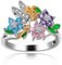 Uloveido Fee Mädchen Ringe Modeschmuck für Frauen Elegante Kristall Blume Ring Floral Aussage Ring Weißes Gold Überzogen für Mädchen Frauen RA543