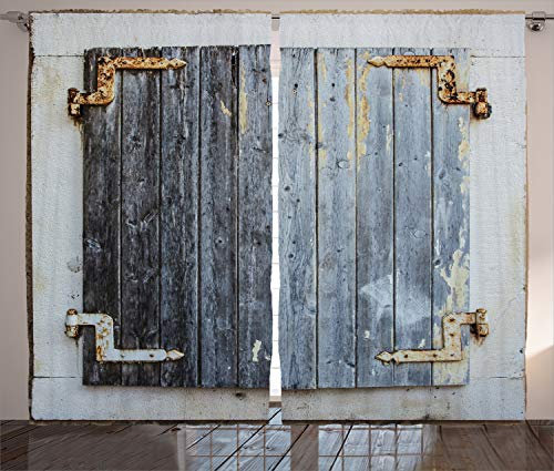 ABAKUHAUS Rustikal Rustikaler Gardine, Antike Holzfenster, Schlafzimmer Kräuselband Vorhang mit Schlaufen und Haken, 280 x 245 cm, Anthrazit grau