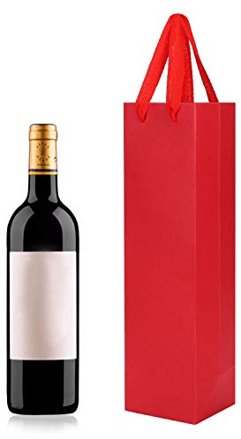 10pcs Wine Bottle Gift Bags - Single Bottle Carrier with Strong Rope Handles - Black & Red for Wine Presents, Wedding/Birthday/Christmas Parties
