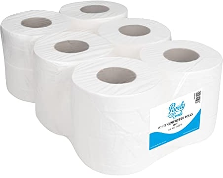 Blake & White 2 Ply Centrefeed White Tissue Rolls - Purely Smile 6 Pack, 400 Sheets Paper Towel Roll for Wiping Surfaces & Drying Hands - Strong & Ultra Absorbent Tissue Paper Roll - PS1215