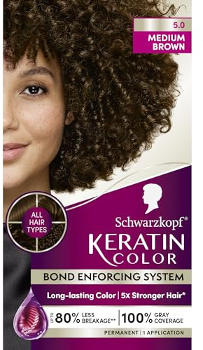 Schwarzkopf Keratin Permanent Hair Dye Cream, 5.0 Medium Brown, Professional Quality Color for Up to 100% Gray Coverage, Bond Enforcing System