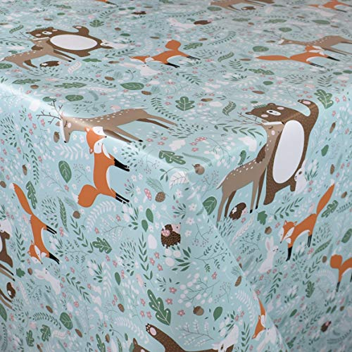 KEVKUS Wachstuch Tischdecke Meterware K150133 Fuchs REH Bär Igel Kindergeburtstag Tiere wählbar in eckig rund oval (Rand: Schnittkante (ohne Einfassung), 110 x 140 cm eckig)