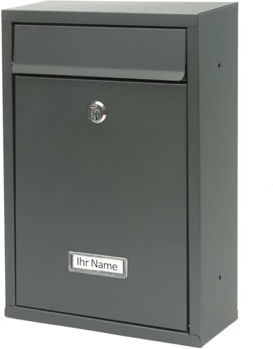 Verda Briefkasten Anthrazit mit Namensschild und großem Briefschlitz, Postkasten 32 x 21 x 8 cm, Designer Wandbriefkasten, 2X Schlüssel, Anthrazit SN3664-1