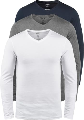 !Solid SDBasil Herren Longsleeve Langarmshirt Basic Shirt im 2er Pack oder 3 er Pack mit V- Ausschnitt 3er Pack Baumwollmischung Slim fit, Größe:3XL, Farbe:3er-Box-1