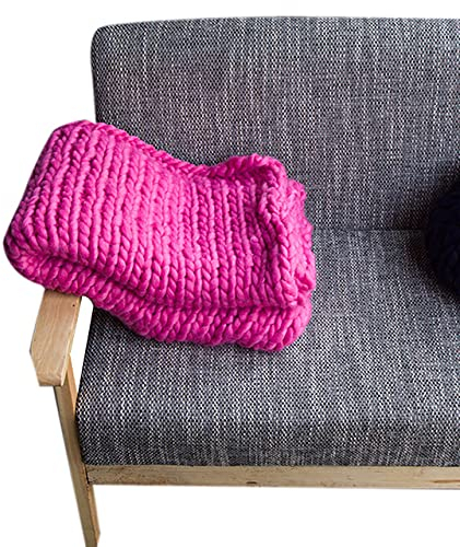 HUANSUN Handgestrickte Decke Dickes Garn Sperrige Strickdecke Warme Winter Home Schlafsofa Wirft Decken,Rose Rot,100x120cm