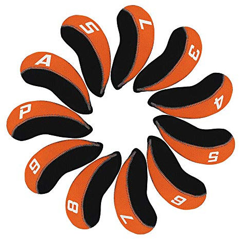 TOHMLAPE 11Pcs/Set Golf Club Iron Head Covers & Wedges for Irons Neoprene, Number Prints Irons Cover Headcovers Fit All Brands Titleist,Callaway,Taylormade,Orange