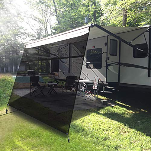 EXCELFU Wohnmobil-Markise, Schattenschutz mit Reißverschluss, 3,4 x 2,7 m, schwarzes Netzgewebe, UV-Blocker, Sonnenschutz, komplettes Set für Wohnmobil, Wohnmobil, Reise, Anhänger, Vordach