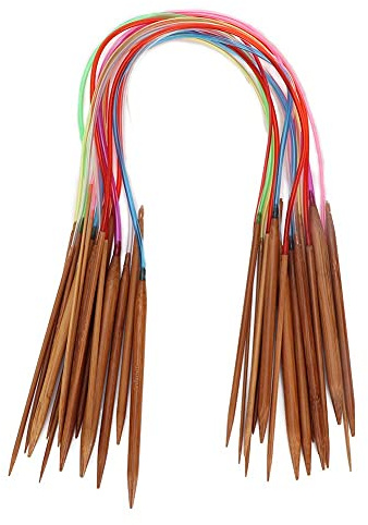 18-teiliges Bambus-Rundstricknadel-Set, Mehrfarbige Kunststoffrohr-karbonisierte Doppelringnadeln Zum Stricken, 18 Größen: 2 Mm - 10 Mm(100cm)