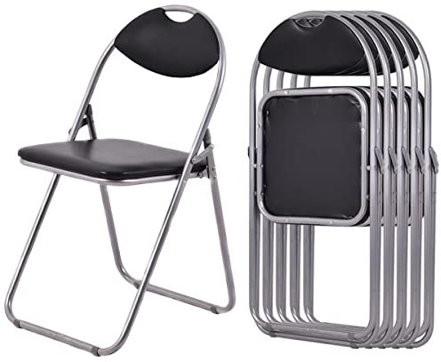 TANGZON 2/4/6 Pack Folding Chairs, Metal Frame Padded Conference Chairs, Easy Storage Dining Desk Chairs for Kitchen Office School Event (6 Pack)