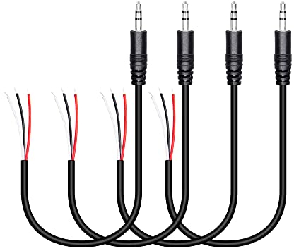 RIIEYOCA Set di 4 cavi audio stereo da 3,5 mm maschio a filo nudo da 1/8 TRS a 3 poli mono maschio a cavo audio a estremità aperta, per apparecchiature audio installate o sostituite la riparazione