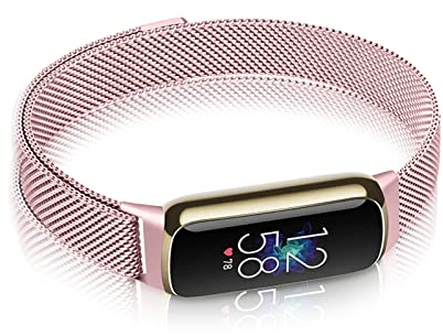 AireWiki Metall Armband Kompatibel mit Fitbit Luxe Armband Edelstahl Ersatz Mesh mit Magnetische Für Herren Damen Uhrenarmband Für Fitbit Luxe (Rosa)