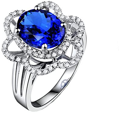 Beydodo Weißgold Ring Damen 750 Echt, Verlobungsring Blume mit 3.4ct Oval Tansanit Ring Größe 57 (18.1), Trauring Nickelfrei Weißgold mit Diamant