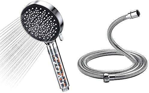 YEAUPE Pommeau de douche avec filtre - Pommeau De douche economie deau haute pression & GRIFEMA G851-20, Flexible de Douche Universel (G1/2 pouces, 2M), Tuyau de Douche Anti-Torsion