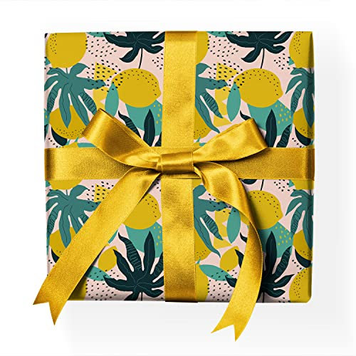 Grafisches 70s Zitrus Geschenkpapier Set mit Zitronen Dekor-Muster-Papier zum verpacken, Geschenk einpacken, scrapbooking, basteln gelb Format: 32 x 48cm, 4 Bogen