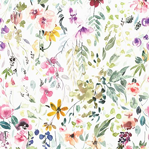 VEELIKE Papel Pintado Flores Acuarela Vintage Papel Pintado Hojas Tropicales Papel Pared Floral Blancas Papel Adhesivo para Muebles Murales Decorativos Pared Salon Decoracion Habitacion 44,5cmx300cm