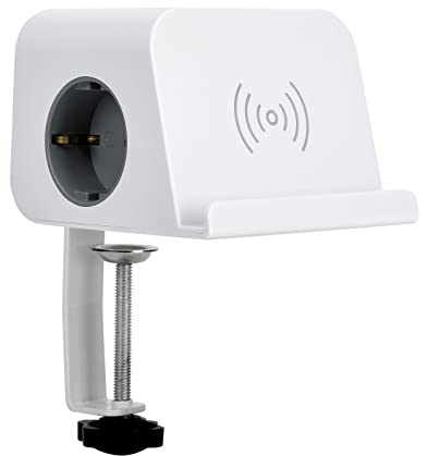 SIMON - Base Combiflat, Enchufe Múltiple con 2 Tomas Schuko 16A 250V + 2 USB A + 2 USB C, con Carga Inteligente Smart Charge e Inalámbrica, Incluye Soporte para Fijación, Color Blanco
