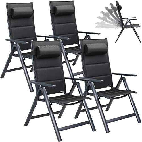 Casaria® Gartenstühle 4er Set Klappbar Gepolstert Alu 8- Fach Verstellbar 120 kg Belastbarkeit Wetterfest Outdoor Balkon Camping Hochlehner Klappstuhl