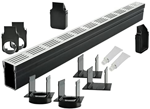 S-lon Design Entwässerungsrinne Set 12.00 m | Aluminium Grau | Typ 65x100 (Slimline Entwässerungsrinnen)