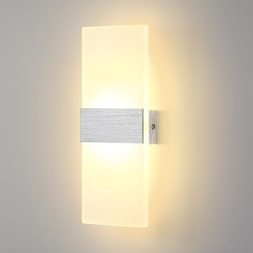 Lightsjoy Applique da Parete Interno, LED Moderno Lampada da Parete, 12W 3000K Up Down Illuminazione da Parete per Camera da Letto Corridoio Soggiorno Scala (Bianco Caldo)