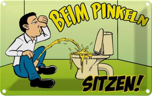 vianmo Blechschild 12x18 cm Beim Pinkeln sitzen grünes Deko Geschenk Metall Schild