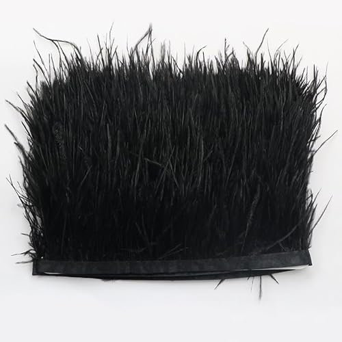 Straußenfedern Federn Fringe Trim, 1m 8-10cm Natürlichen Feder Fransen Quaste Fransenborte Fransenband für DIY Kleid Nähen Handwerk Kostüme Dekoration Halloween Federband Bastelzubehör -Schwarz