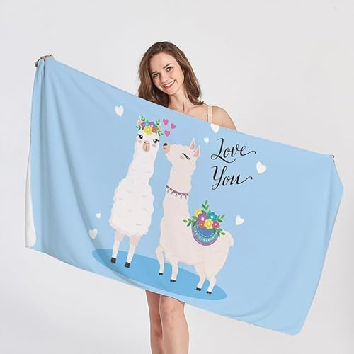 QEODAH Strandtuch 80x160 Lama - Schnelltrocknend & Ultraleicht & Sandfrei & Weich Mikrofaser Handtücher, Süße Alpaka Strandhandtuch Badetuch Handtuch, Pflegeleicht Badetücher