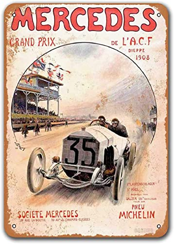 Blechschild für 1908 Mercedes Grand Prix Race Vintage Car Schilder, Metallplakette Poster Garage Bar Retro Wanddekoration 20,3 x 30,5 cm