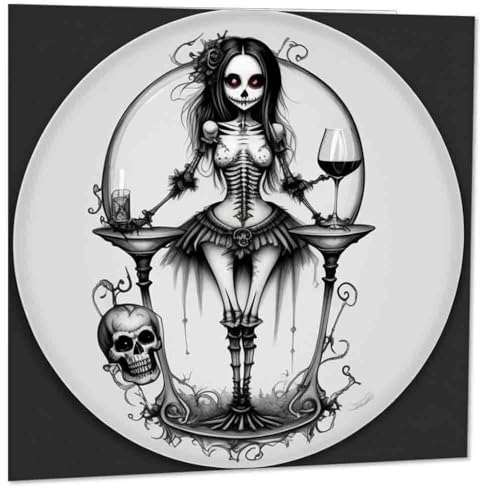Purple Fox Gothic Grußkarte – Totenkopf-Mädchen, Weinrot, 145 x 145 mm - Karte - Geburtstagskarte