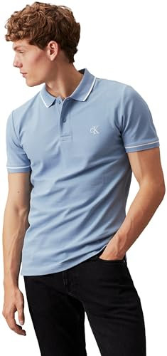 Calvin Klein Jeans Men's Short Sleeve Slim Fit Polo Shirt, Blue (Faded Denim), XS