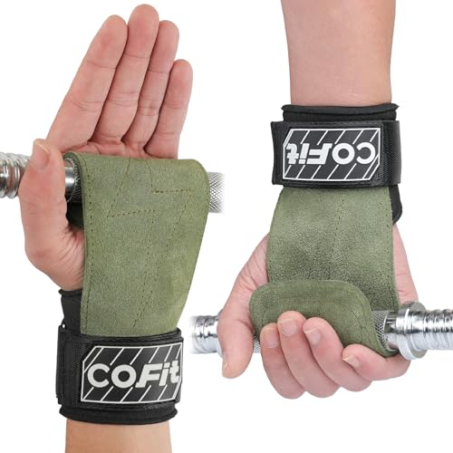 COFIT Cinghie da Polso per Sollevamento Pesi, Fascette da Polso per Allenamento, Straps Palestra, Fascette Sollevamento Pesi, Presa Migliorata per Una Protezione Ottimale di Mano e Polso - Verde