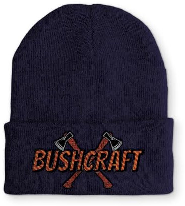 tshirtladen Beanie mit Stick OneSize Mütze Bushcraft Axt lustige Spruchmütze Strickmütze Wintermütze, Farbe: Navy