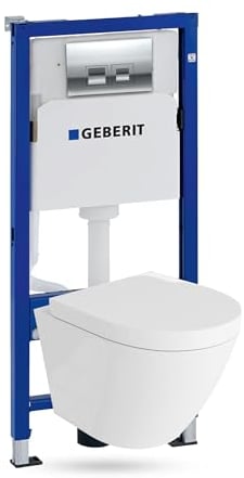 Lavita Duofix Basic Vorwandelement + Wand Tiefspül WC Sogo Weiß Spülrandlos + WC Sitz+ Bedienplatte Delta 25 Verchromt Knopf Komplettset Unterputz Spülkasten Toilette Komplett Sett