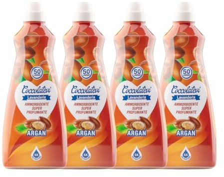 COCOLATEVI Ammorbidente Argan 4 x 1250 ml, Profumo Intenso, Morbidezza Extra, Lavatrice e Lavaggio a Mano