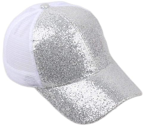 liaddkv Mützen Baseball Snapback unordentliche glänzende Busen Frauen Mütze Pailletten Sonne Shampoo Cap (Silver, 58)