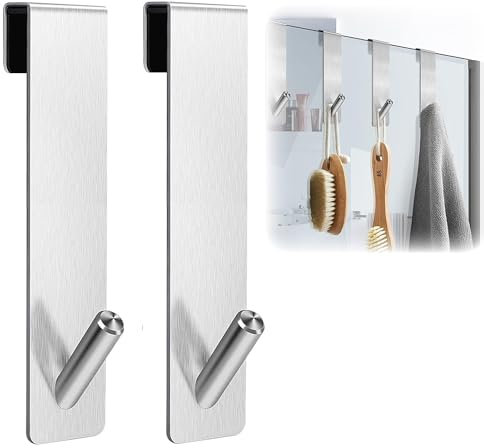 shwcbf Gancho de ducha de acero inoxidable, gancho para puerta de acero inoxidable, sin taladrar metal, gancho para colgar ropa, gancho para puerta de suspensión trasera, adecuado para baños, puertas
