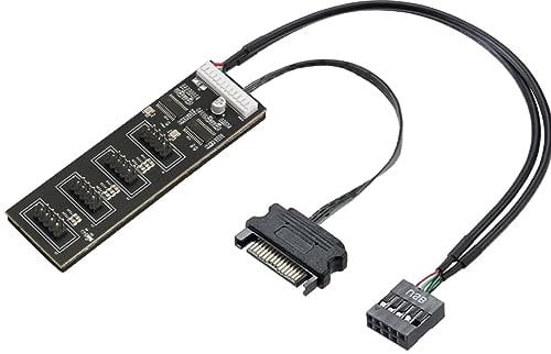 9Pin USB Header Splitter with SATA Power Cable, 4 Internal USB 2.0 Ports, Internal USB Hub Extension USB 2.0 Splitter Connector for Motherboard, Adapter for CPU, WiFi Receiver, Fans, and RGB Light