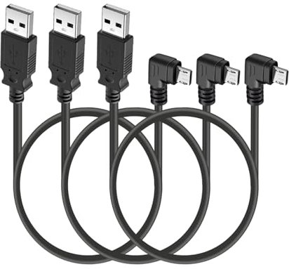 Right Angle Micro USB Cable 1ft, Short Charger Cord Data Transfer Compatible for Samsung Android S7, Kindle, Fire TV (3-Pack)